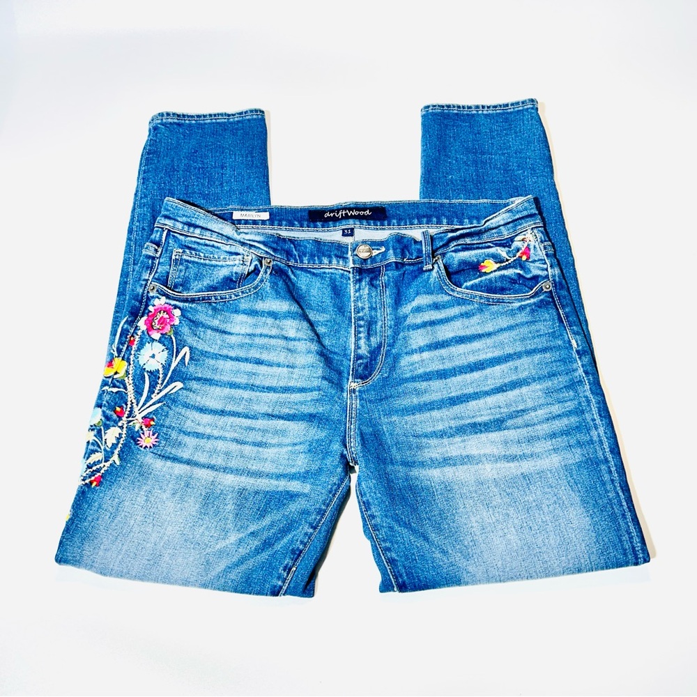 DRIFTWOOD Blue Embroidered Skinny Jeans